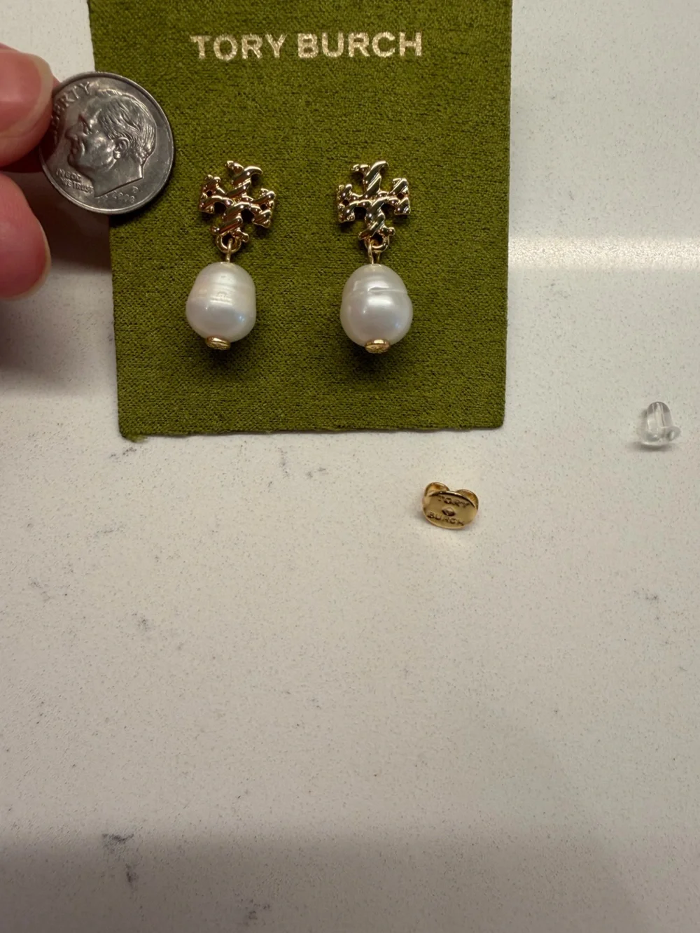 Tory Burch Gold Pearl Drop Earrings